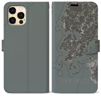 【牛深（熊本県）】地図柄iPhoneケース（手帳タイプ）モノトーン・iPhone 12 Pro Max 用