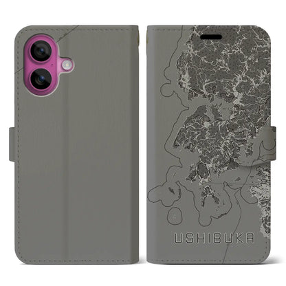 【牛深（熊本県）】地図柄iPhoneケース（手帳タイプ）モノトーン・iPhone 16 Pro 用