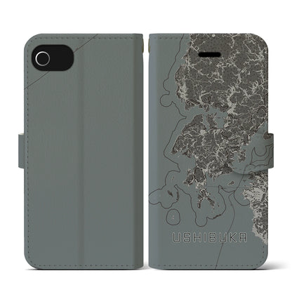 【牛深（熊本県）】地図柄iPhoneケース（手帳タイプ）モノトーン・iPhone SE（第3 / 第2世代） / 8 / 7 / 6s / 6 用