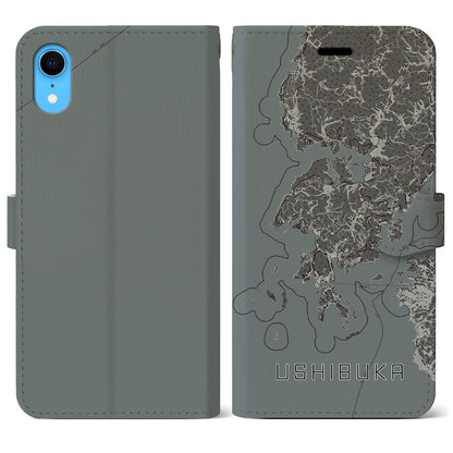 【牛深（熊本県）】地図柄iPhoneケース（手帳タイプ）モノトーン・iPhone XR 用