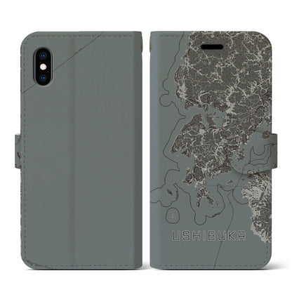 【牛深（熊本県）】地図柄iPhoneケース（手帳タイプ）モノトーン・iPhone XS / X 用