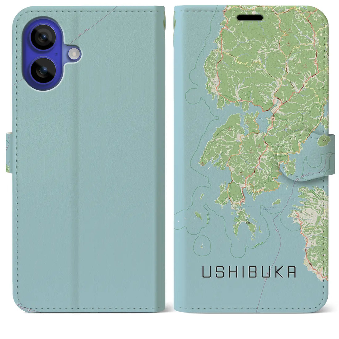 【牛深（熊本県）】地図柄iPhoneケース（手帳タイプ）ナチュラル・iPhone 16 Pro Max 用