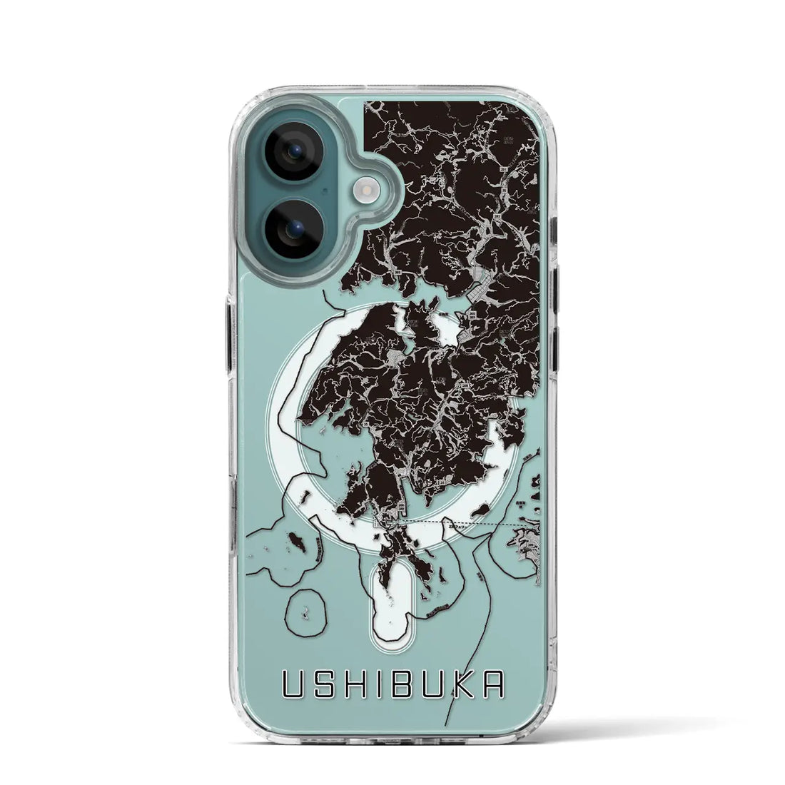【牛深（熊本県）】地図柄iPhoneケース（MagSafeタイプ）モノトーン・iPhone 16 Pro 用