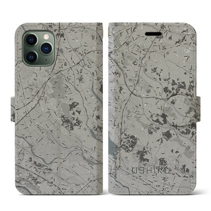 【牛久（茨城県）】地図柄iPhoneケース（手帳タイプ）モノトーン・iPhone 11 Pro 用