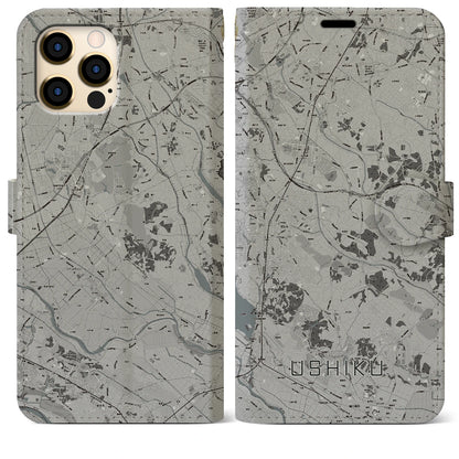 【牛久（茨城県）】地図柄iPhoneケース（手帳タイプ）モノトーン・iPhone 12 Pro Max 用