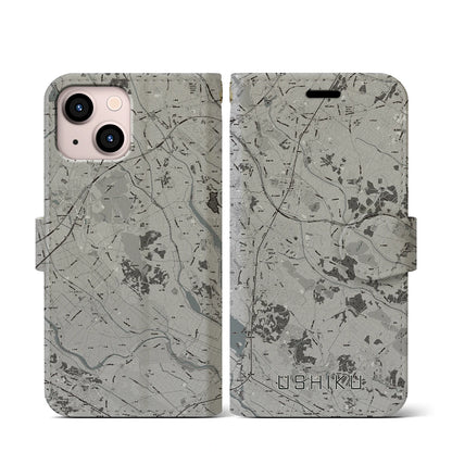 【牛久（茨城県）】地図柄iPhoneケース（手帳タイプ）モノトーン・iPhone 13 mini 用