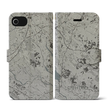 【牛久（茨城県）】地図柄iPhoneケース（手帳タイプ）モノトーン・iPhone SE（第3 / 第2世代） / 8 / 7 / 6s / 6 用