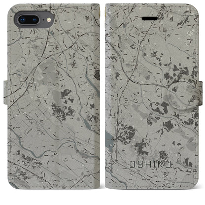 【牛久（茨城県）】地図柄iPhoneケース（手帳タイプ）モノトーン・iPhone 8Plus /7Plus / 6sPlus / 6Plus 用