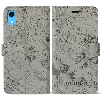 【牛久（茨城県）】地図柄iPhoneケース（手帳タイプ）モノトーン・iPhone XR 用