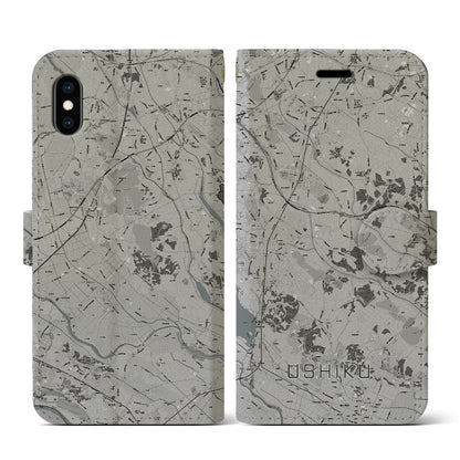 【牛久（茨城県）】地図柄iPhoneケース（手帳タイプ）モノトーン・iPhone XS / X 用