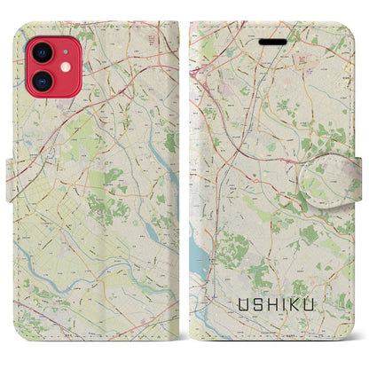 【牛久（茨城県）】地図柄iPhoneケース（手帳タイプ）ナチュラル・iPhone 11 用