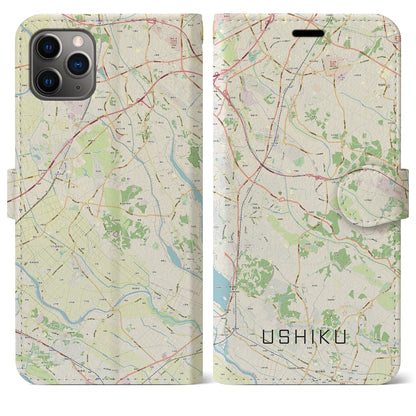 【牛久（茨城県）】地図柄iPhoneケース（手帳タイプ）ナチュラル・iPhone 11 Pro Max 用