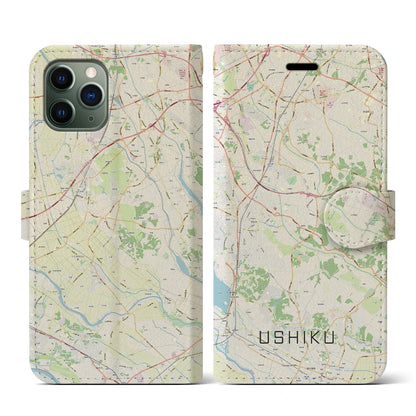 【牛久（茨城県）】地図柄iPhoneケース（手帳タイプ）ナチュラル・iPhone 11 Pro 用