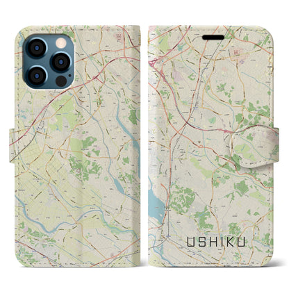 【牛久（茨城県）】地図柄iPhoneケース（手帳タイプ）ナチュラル・iPhone 12 / 12 Pro 用