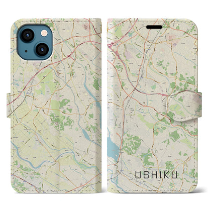 【牛久（茨城県）】地図柄iPhoneケース（手帳タイプ）ナチュラル・iPhone 13 用