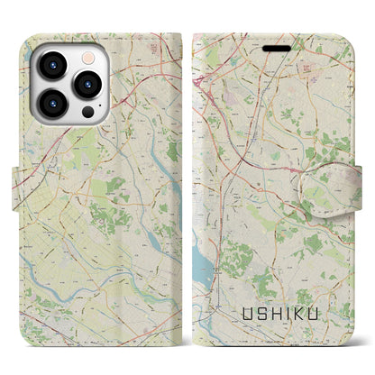 【牛久（茨城県）】地図柄iPhoneケース（手帳タイプ）ナチュラル・iPhone 13 Pro 用