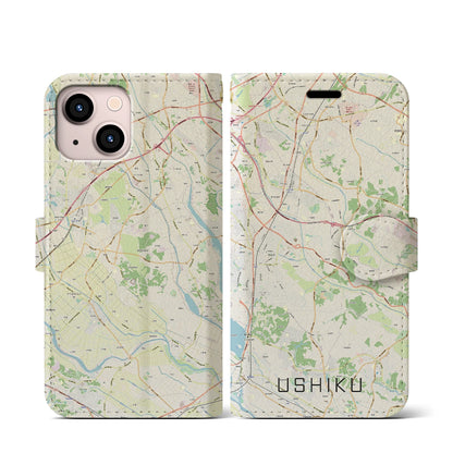 【牛久（茨城県）】地図柄iPhoneケース（手帳タイプ）ナチュラル・iPhone 13 mini 用