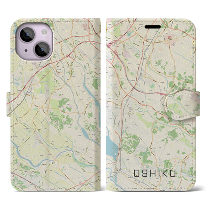 【牛久（茨城県）】地図柄iPhoneケース（手帳タイプ）ナチュラル・iPhone 14 用