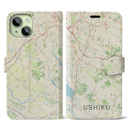 【牛久（茨城県）】地図柄iPhoneケース（手帳タイプ）ナチュラル・iPhone 15 用