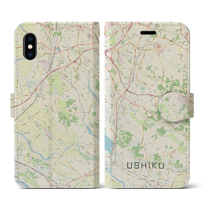 【牛久（茨城県）】地図柄iPhoneケース（手帳タイプ）ナチュラル・iPhone XS / X 用