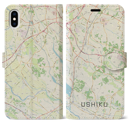 【牛久（茨城県）】地図柄iPhoneケース（手帳タイプ）ナチュラル・iPhone XS Max 用