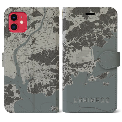 【牛窓（岡山県）】地図柄iPhoneケース（手帳タイプ）モノトーン・iPhone 11 用