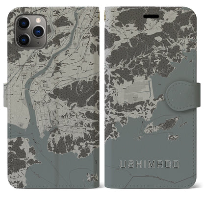 【牛窓（岡山県）】地図柄iPhoneケース（手帳タイプ）モノトーン・iPhone 11 Pro Max 用