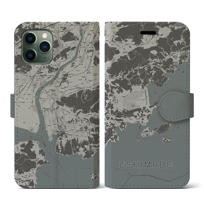 【牛窓（岡山県）】地図柄iPhoneケース（手帳タイプ）モノトーン・iPhone 11 Pro 用