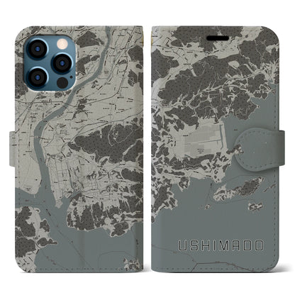 【牛窓（岡山県）】地図柄iPhoneケース（手帳タイプ）モノトーン・iPhone 12 / 12 Pro 用