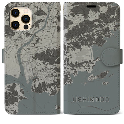 【牛窓（岡山県）】地図柄iPhoneケース（手帳タイプ）モノトーン・iPhone 12 Pro Max 用