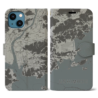 【牛窓（岡山県）】地図柄iPhoneケース（手帳タイプ）モノトーン・iPhone 13 用