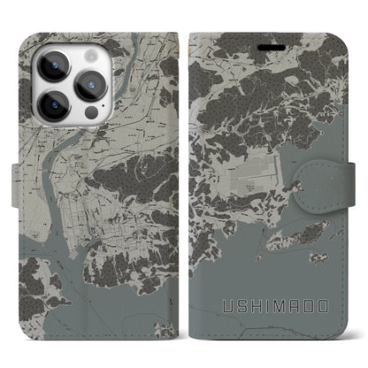 【牛窓（岡山県）】地図柄iPhoneケース（手帳タイプ）モノトーン・iPhone 14 Pro 用