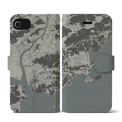 【牛窓（岡山県）】地図柄iPhoneケース（手帳タイプ）モノトーン・iPhone SE（第3 / 第2世代） / 8 / 7 / 6s / 6 用