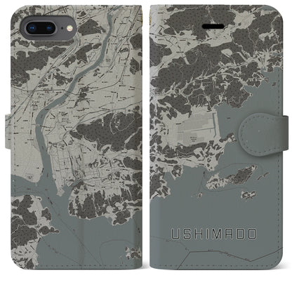 【牛窓（岡山県）】地図柄iPhoneケース（手帳タイプ）モノトーン・iPhone 8Plus /7Plus / 6sPlus / 6Plus 用