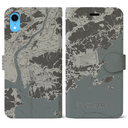 【牛窓（岡山県）】地図柄iPhoneケース（手帳タイプ）モノトーン・iPhone XR 用