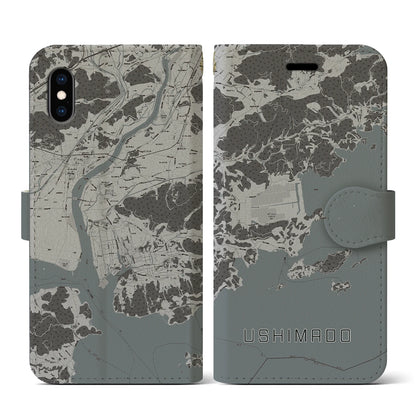 【牛窓（岡山県）】地図柄iPhoneケース（手帳タイプ）モノトーン・iPhone XS / X 用