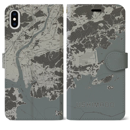 【牛窓（岡山県）】地図柄iPhoneケース（手帳タイプ）モノトーン・iPhone XS Max 用