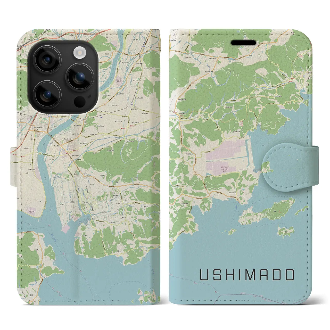 【牛窓（岡山県）】地図柄iPhoneケース（手帳タイプ）ナチュラル・iPhone 16 用