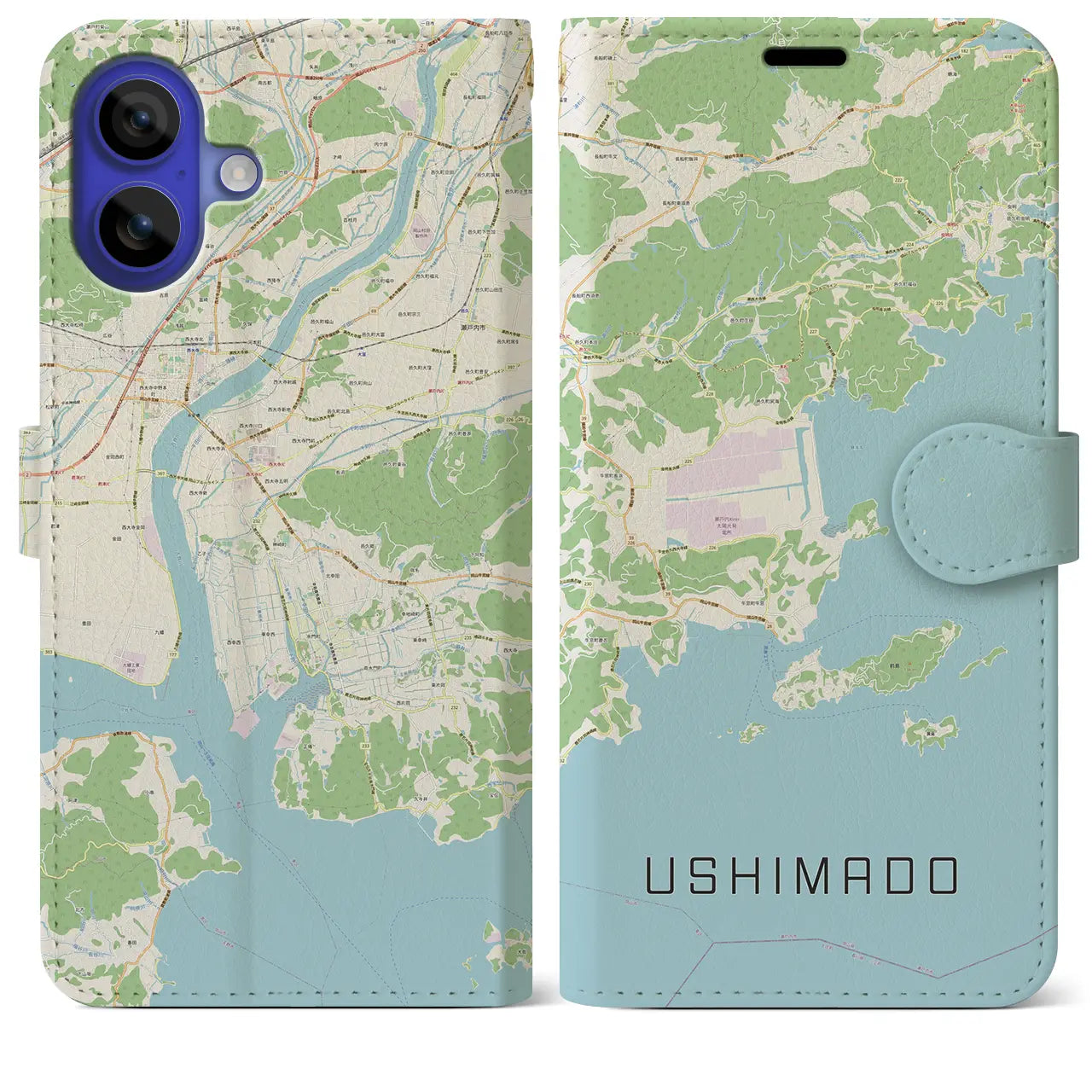 【牛窓（岡山県）】地図柄iPhoneケース（手帳タイプ）ナチュラル・iPhone 16 Pro Max 用