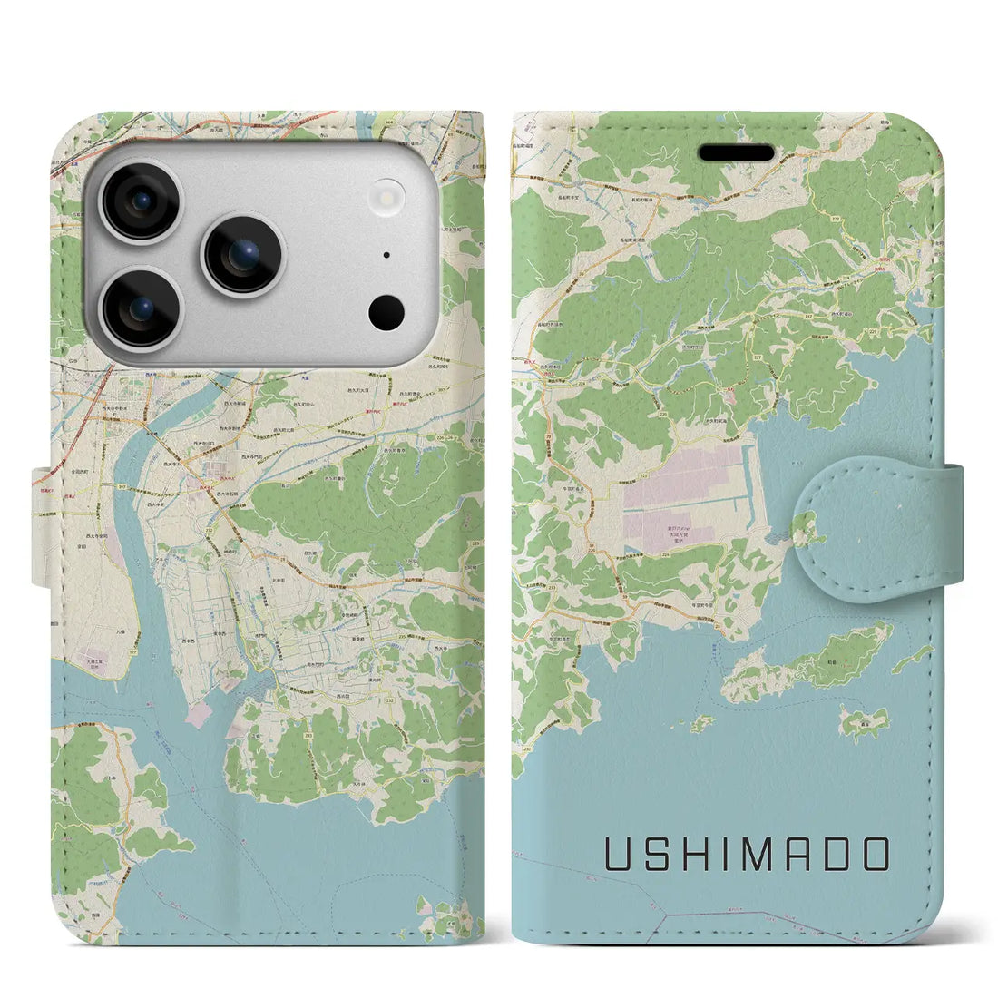 【牛窓(岡山県)】地図柄iPhoneケース(手帳タイプ)ナチュラル・iPhone 17 Pro Max 用
