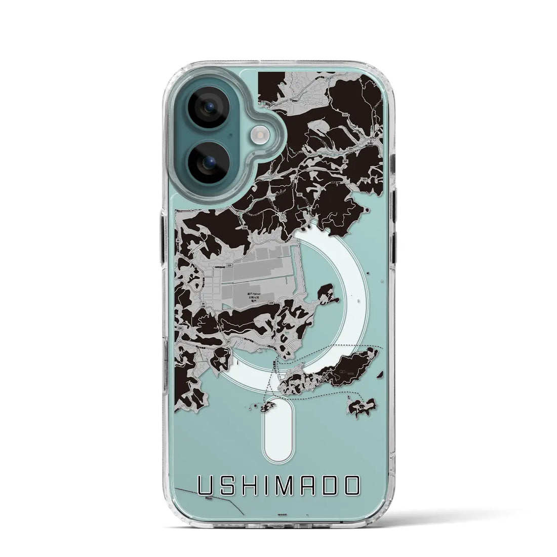 【牛窓（岡山県）】地図柄iPhoneケース（MagSafeタイプ）モノトーン・iPhone 16 Pro 用