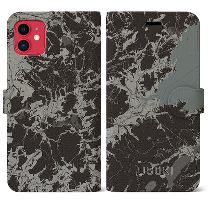 【臼杵（大分県）】地図柄iPhoneケース（手帳タイプ）モノトーン・iPhone 11 用