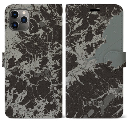 【臼杵（大分県）】地図柄iPhoneケース（手帳タイプ）モノトーン・iPhone 11 Pro Max 用