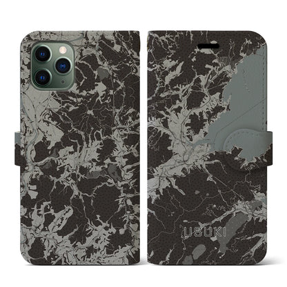 【臼杵（大分県）】地図柄iPhoneケース（手帳タイプ）モノトーン・iPhone 11 Pro 用