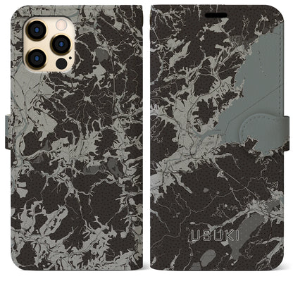 【臼杵（大分県）】地図柄iPhoneケース（手帳タイプ）モノトーン・iPhone 12 Pro Max 用