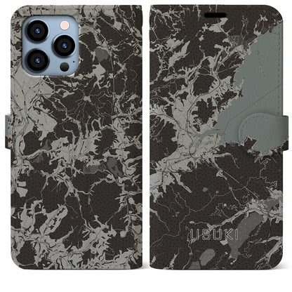 【臼杵（大分県）】地図柄iPhoneケース（手帳タイプ）モノトーン・iPhone 13 Pro Max 用