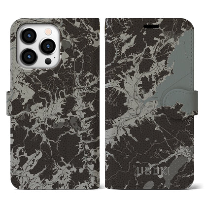 【臼杵（大分県）】地図柄iPhoneケース（手帳タイプ）モノトーン・iPhone 13 Pro 用