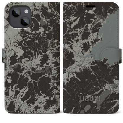 【臼杵（大分県）】地図柄iPhoneケース（手帳タイプ）モノトーン・iPhone 14 Plus 用