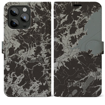 【臼杵（大分県）】地図柄iPhoneケース（手帳タイプ）モノトーン・iPhone 15 Pro Max 用