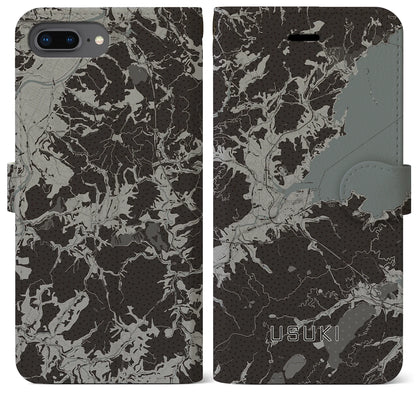 【臼杵（大分県）】地図柄iPhoneケース（手帳タイプ）モノトーン・iPhone 8Plus /7Plus / 6sPlus / 6Plus 用